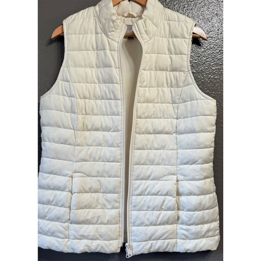 J. Jill Quilted Puffer Vest Ivory Size Large Petite‎ Casual Mid-Length